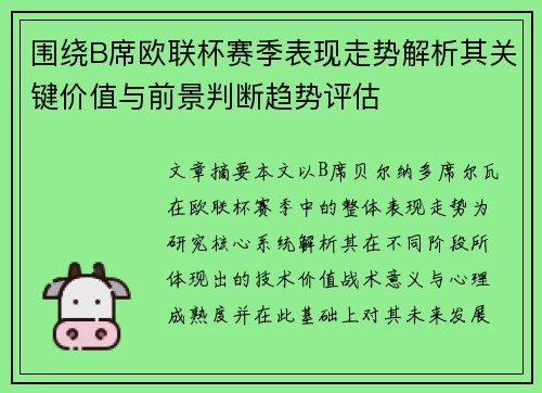 围绕B席欧联杯赛季表现走势解析其关键价值与前景判断趋势评估